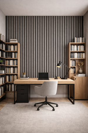 Akoestische Wandpaneel (Latten wanden) | 60x280 cm | Beton Look Donker Grijs| 25 mm Latten