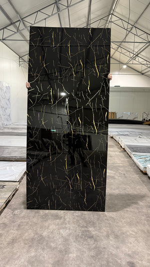 Pvc Wandpaneel Marmerlook 122x280 Weaving dreams Black-Gold