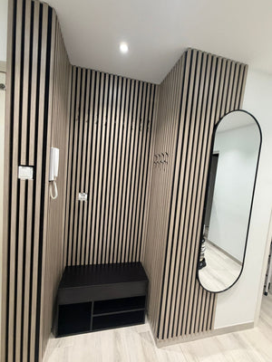 Akoestische Wandpaneel(Latten wanden)  | 60x280 cm | Rustiek Beige| 25 mm Latten