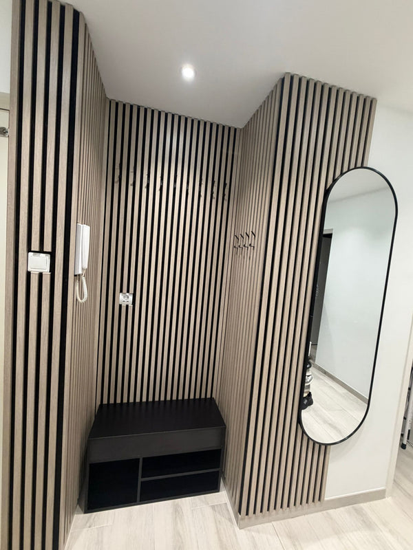 Akoestische Wandpaneel(Latten wanden)  | 60x280 cm | Rustiek Beige| 25 mm Latten