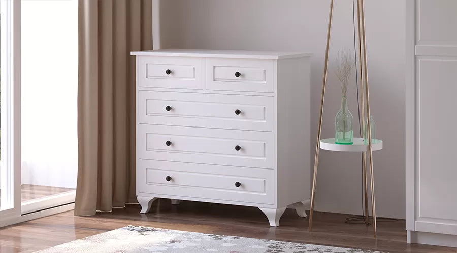 Beyza Country Ladekast – 90 cm – Wit – MDF Fronten – 86x90x40 cm