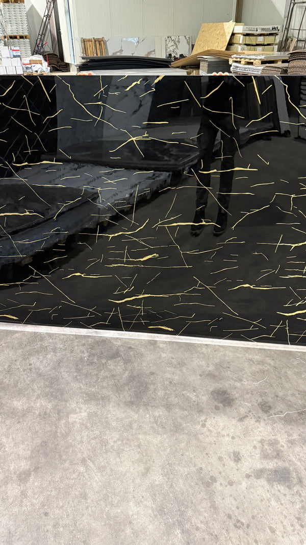 Pvc Wandpaneel Marmerlook 122x280 Weaving dreams Black-Gold