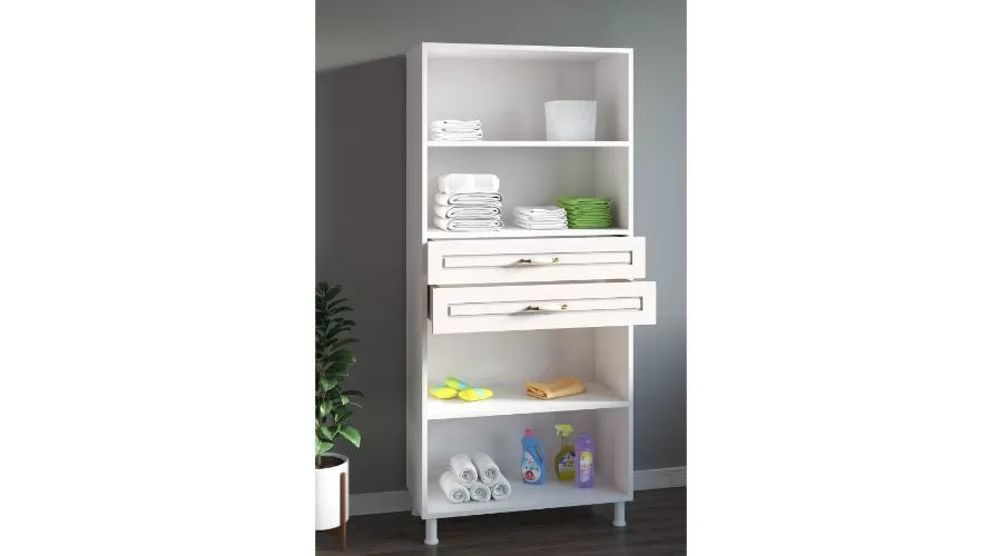 Country Garderobekast – 4 Deuren & 2 Lades – Wit – 180x70x33 cm