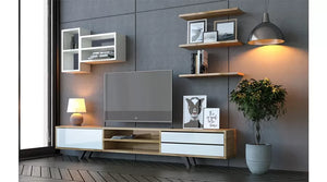 Ece Luxe TV Meubel – 180 cm – Walnoot/Wit – Massief Eiken Fronten – 180x40x45 cm