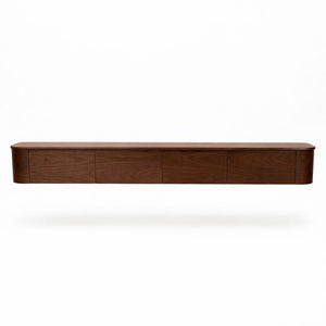 Japandi TV Meubel Walnoot – Floating Curved Cabinet – Volledig Gemonteerd