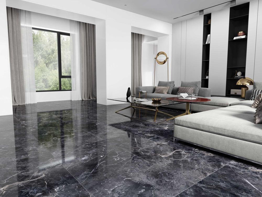QUA Granite | Melrose Dark Hoogglans Natuursteenlook 60x120 Vloertegel / Wandtegel