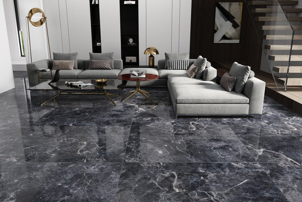 QUA Granite | Melrose Dark Hoogglans Natuursteenlook 60x120 Vloertegel / Wandtegel
