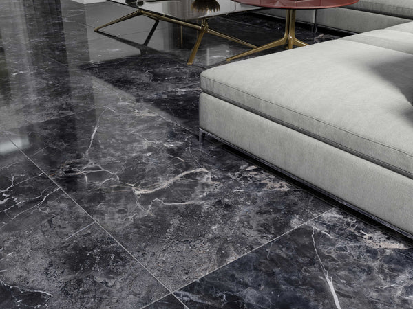 QUA Granite | Melrose Dark Hoogglans Natuursteenlook 60x120 Vloertegel / Wandtegel
