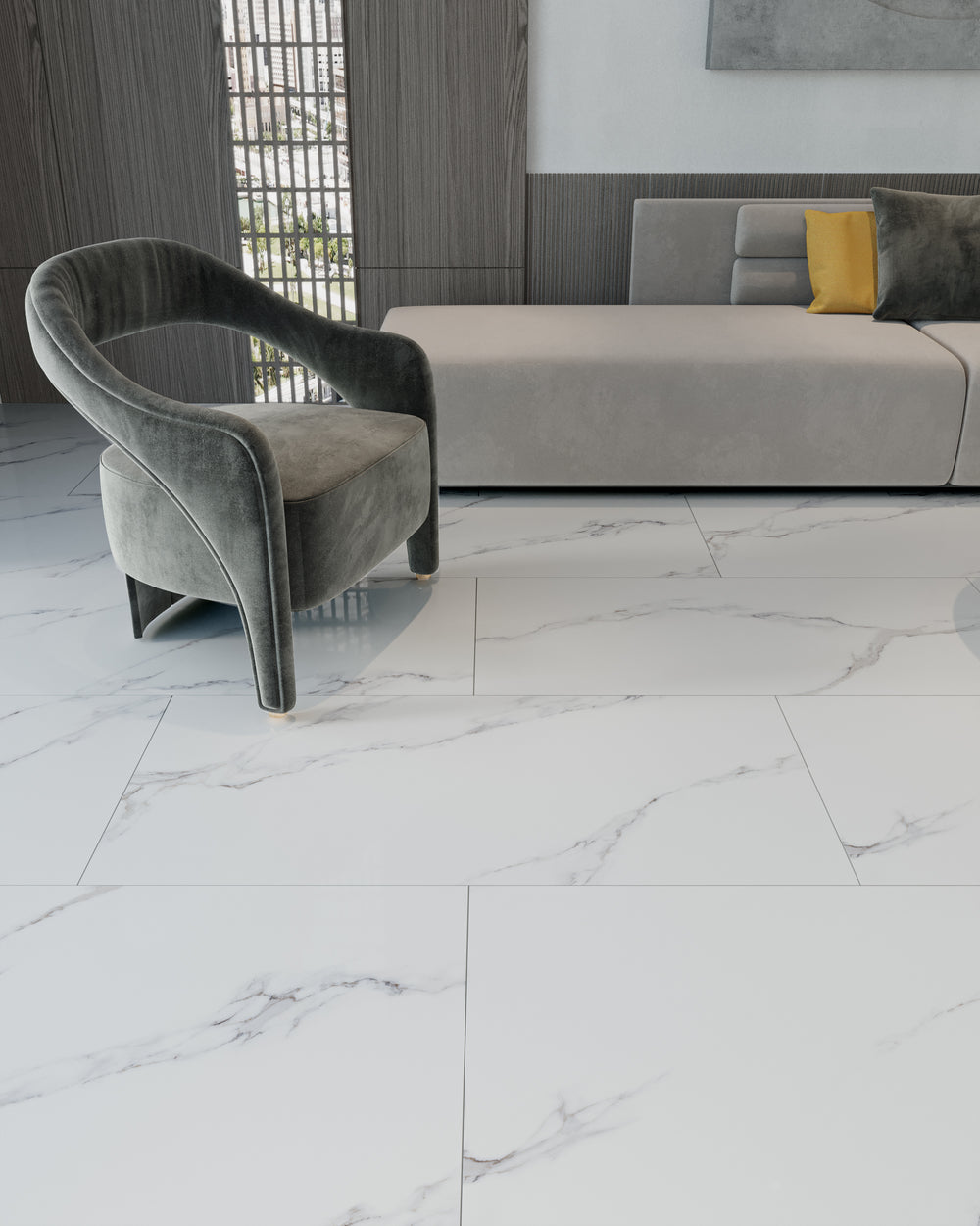 QUA Granite | Shanti (Calacatta White) Hoogglans Marmerlook 60x120 Vloertegel / Wandtegel