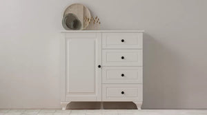 Beyza Country Mini-Kommode – 4 Schubladen – Weiß – 87 x 43 x 87 cm