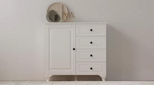 Beyza Country Mini-Kommode – 4 Schubladen – Weiß – 87 x 43 x 87 cm