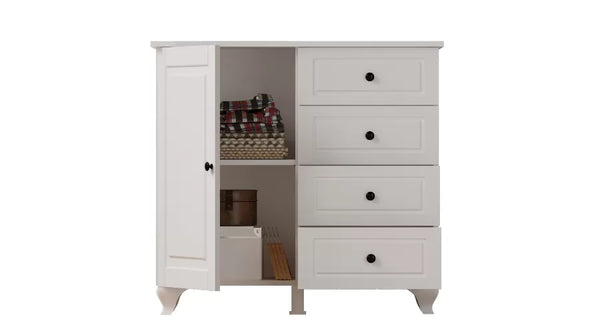 Beyza Country Mini-Kommode – 4 Schubladen – Weiß – 87 x 43 x 87 cm