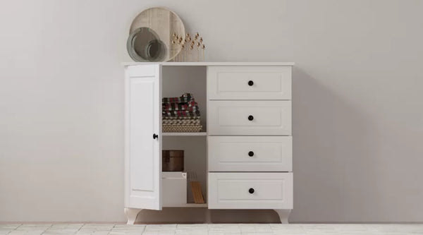 Beyza Country Mini-Kommode – 4 Schubladen – Weiß – 87 x 43 x 87 cm