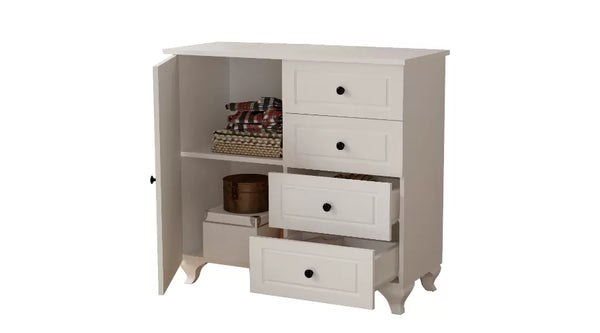 Beyza Country Mini-Kommode – 4 Schubladen – Weiß – 87 x 43 x 87 cm