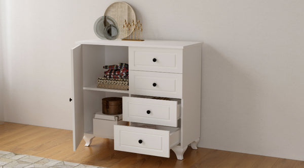 Beyza Country Mini-Kommode – 4 Schubladen – Weiß – 87 x 43 x 87 cm
