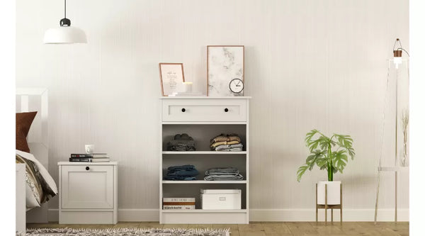 Rumy S1 Landhauskommode – 100 cm hoch – Weiß – MDF-Profil – 100 x 70 x 40 cm
