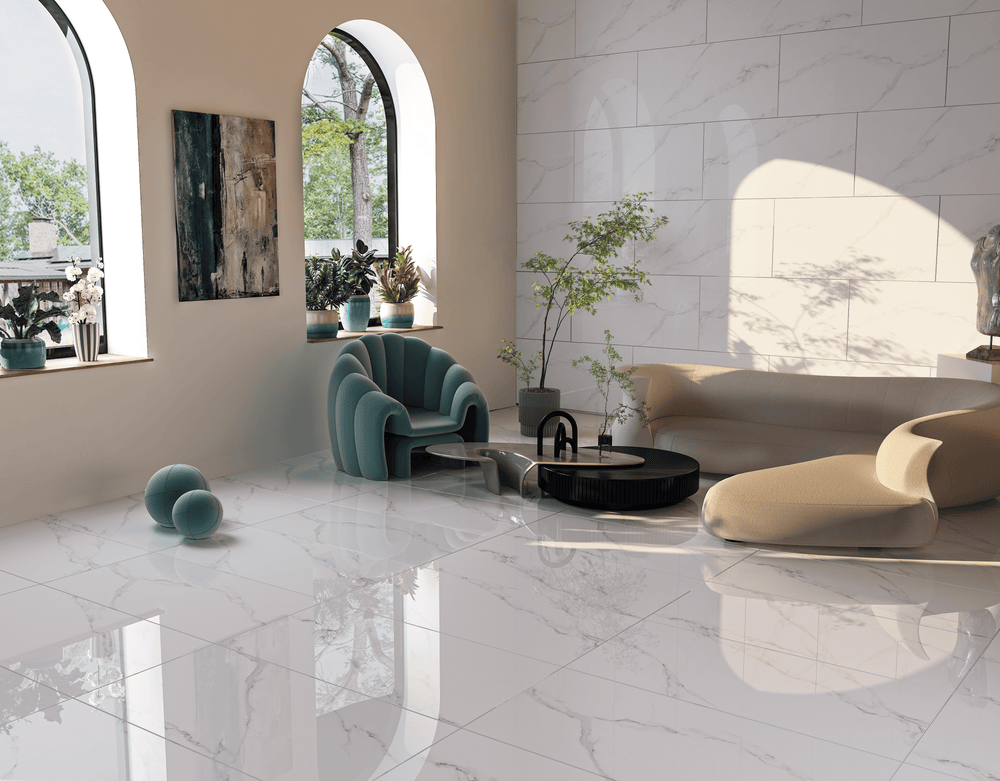 QUA Granite | Shanti (Calacatta White) Hoogglans Marmerlook 60x120 Vloertegel / Wandtegel