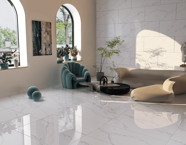 QUA Granite | Shanti (Calacatta White) Hoogglans Marmerlook 60x120 Vloertegel / Wandtegel