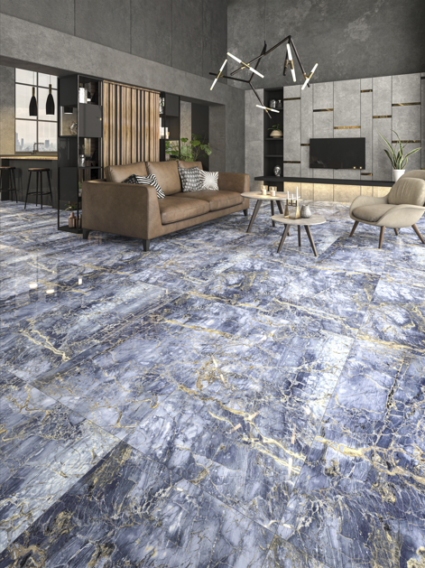 QUA Granite | Notte Blue Hoogglans Marmerlook 60x120 Vloertegel / Wandtegel