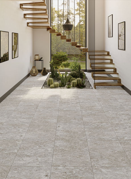 QUA Granite | Travertine Silver Halfglans Natuursteenlook 60x120 Vloertegel / Wandtegel
