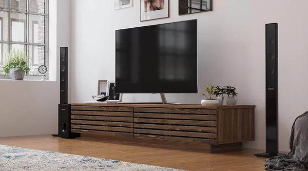 Prestij Wood TV Meubel – 180 cm – Walnoot – Massief Eiken Fronten – 180x40x35 cm