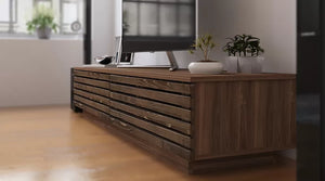 Prestij Wood TV Meubel – 180 cm – Walnoot – Massief Eiken Fronten – 180x40x35 cm