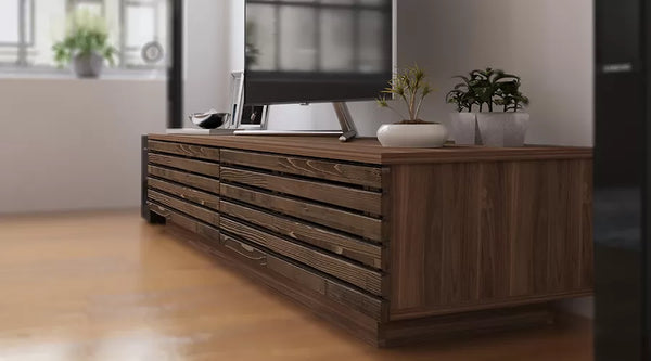 Prestij Wood TV Meubel – 180 cm – Walnoot – Massief Eiken Fronten – 180x40x35 cm