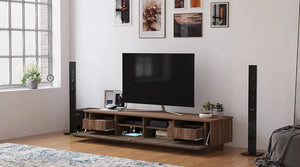 Prestij Wood TV Meubel – 180 cm – Walnoot – Massief Eiken Fronten – 180x40x35 cm