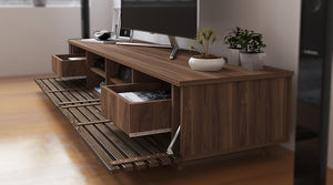 Prestij Wood TV Meubel – 180 cm – Walnoot – Massief Eiken Fronten – 180x40x35 cm