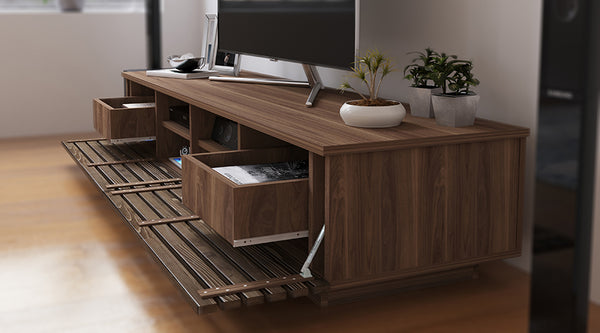 Prestij Wood TV Meubel – 180 cm – Walnoot – Massief Eiken Fronten – 180x40x35 cm