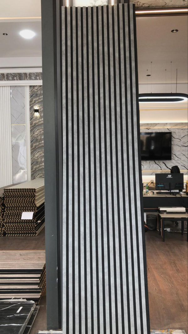 Akoestische Wandpaneel (Latten wanden) | 60x280 cm | Beton Look Donker Grijs| 25 mm Latten