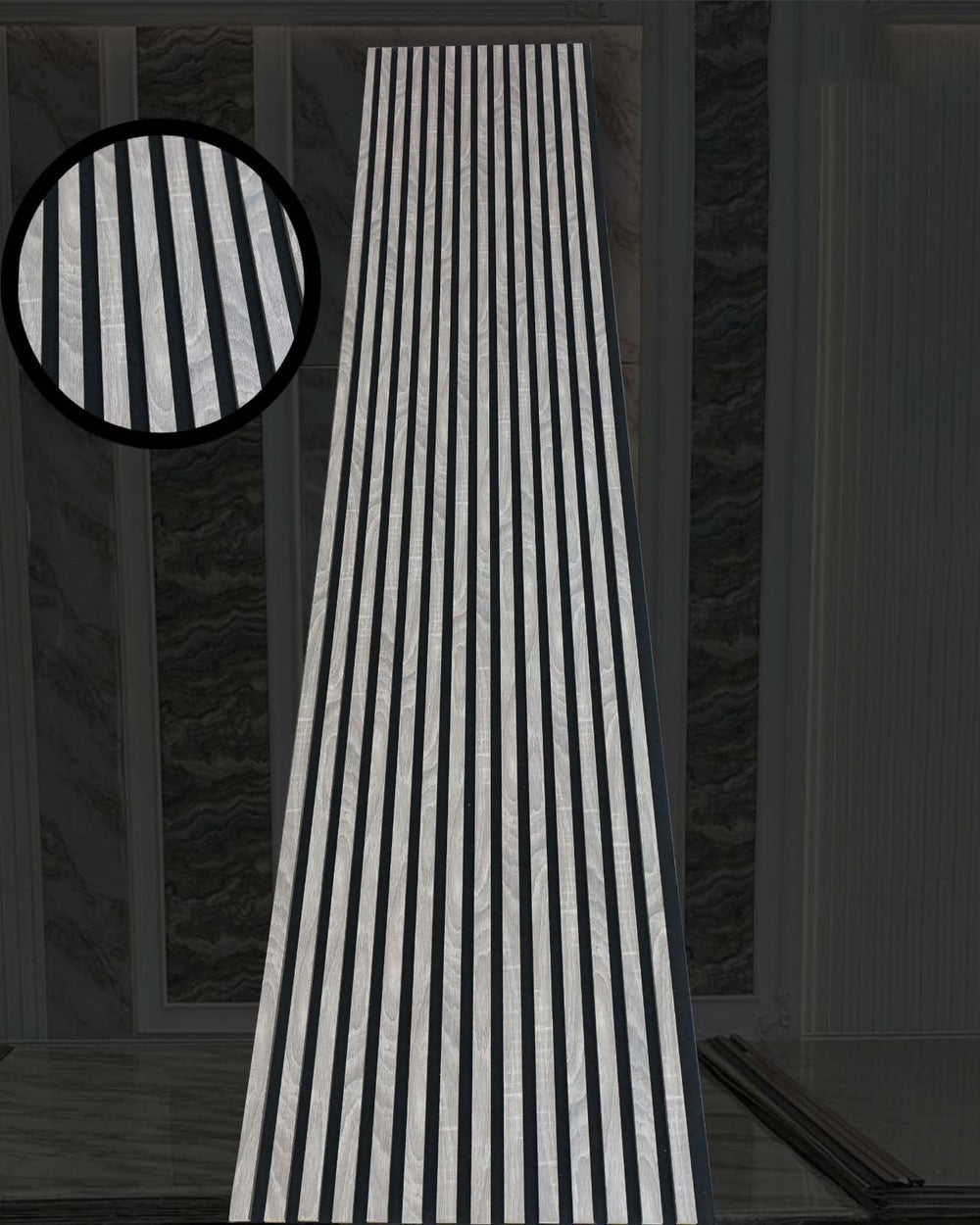 Akoestische Wandpaneel | 60x280 cm | Beton Look Donker Grijs| 18 mm Latten