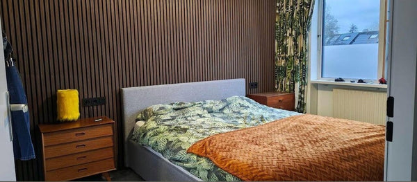 29€ Akoestische WandPanelen Walnoot Lattenwand Met zwarte Vilt 270x60 cm