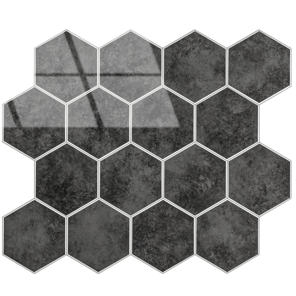 Zelfklevende tegel / plaktegel | Antraciet marble hexagon | 292x254x3.3mm
