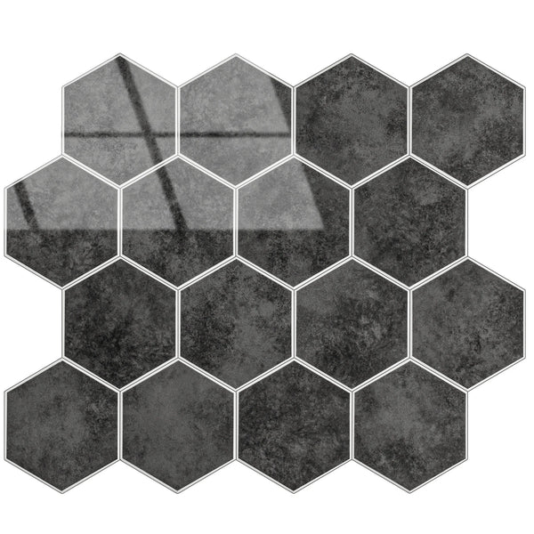 Zelfklevende tegel / plaktegel | Antraciet marble hexagon | 292x254x3.3mm