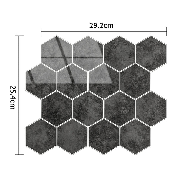 Zelfklevende tegel / plaktegel | Antraciet marble hexagon | 292x254x3.3mm