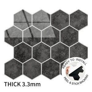 Zelfklevende tegel / plaktegel | Antraciet marble hexagon | 292x254x3.3mm