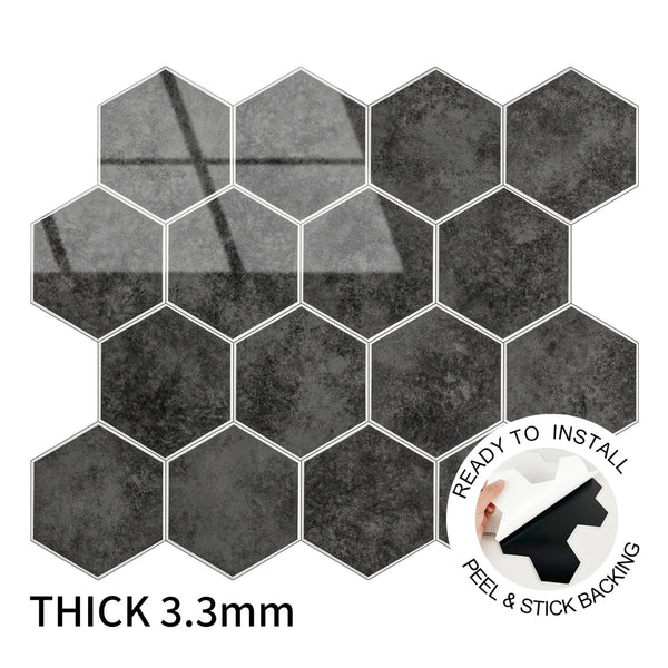 Zelfklevende tegel / plaktegel | Antraciet marble hexagon | 292x254x3.3mm