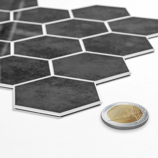 Zelfklevende tegel / plaktegel | Antraciet marble hexagon | 292x254x3.3mm
