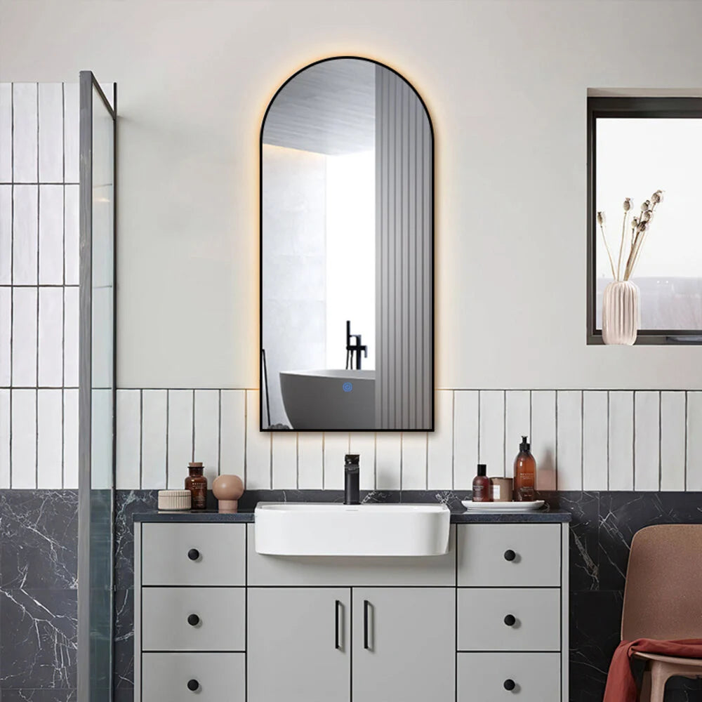 ARCH Zwart toiletspiegel / badkamerspiegel met verlichting - 45x100 cm
