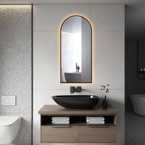 ARCH Zwart toiletspiegel / badkamerspiegel met verlichting - 45x100 cm