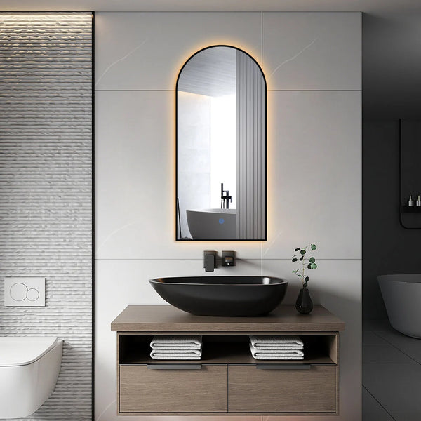 ARCH Zwart toiletspiegel / badkamerspiegel met verlichting - 45x100 cm