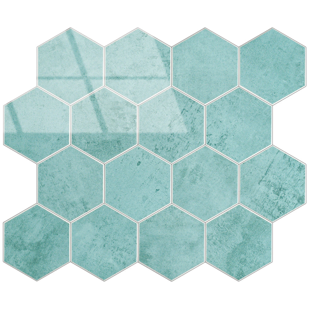 Zelfklevende tegel / plaktegel | Blue baltic hexagon | 292x254x3.3mm