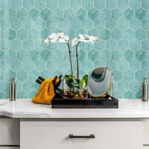 Zelfklevende tegel / plaktegel | Blue baltic hexagon | 292x254x3.3mm