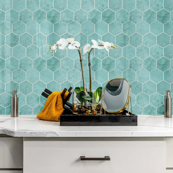 Zelfklevende tegel / plaktegel | Blue baltic hexagon | 292x254x3.3mm
