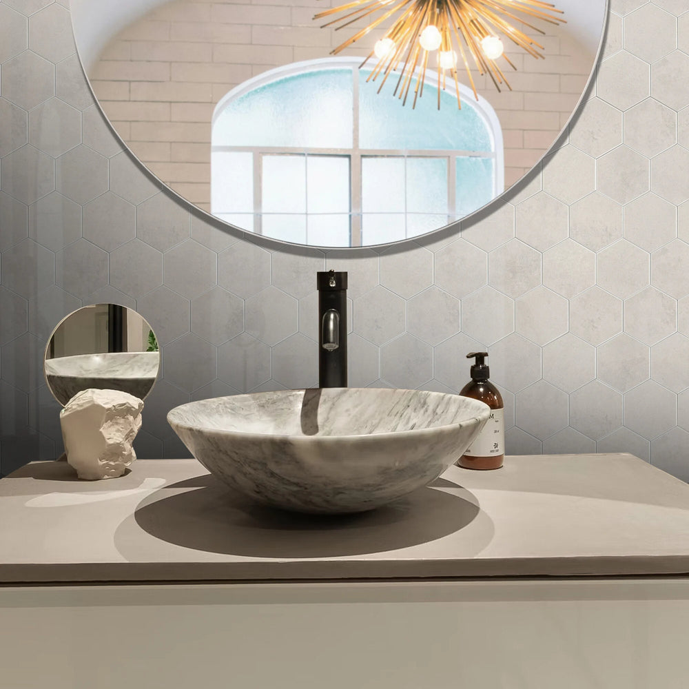 Zelfklevende tegel / plaktegel | Beige marble hexagon | 292x254x3.3mm