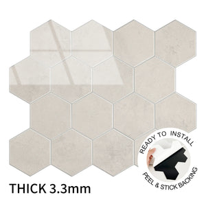 Zelfklevende tegel / plaktegel | Beige marble hexagon | 292x254x3.3mm