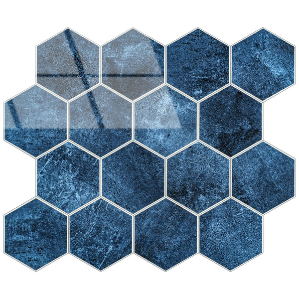 Zelfklevende tegel / plaktegel | Blue marble hexagon | 292x254x3.3mm