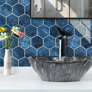 Zelfklevende tegel / plaktegel | Blue marble hexagon | 292x254x3.3mm