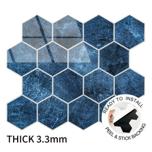 Zelfklevende tegel / plaktegel | Blue marble hexagon | 292x254x3.3mm